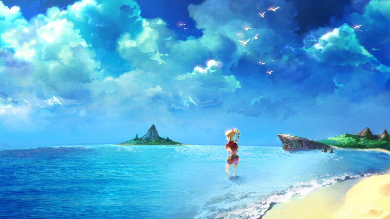 Girl Standing in Ocean — Blue