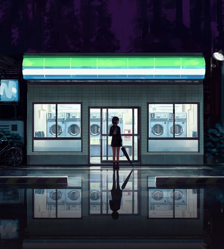 Girl Standing in Rain — Purple