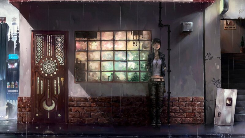 Girl Standing in Rain