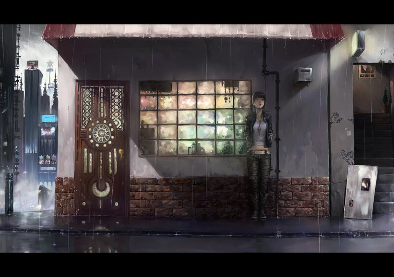 girl standing in the rain