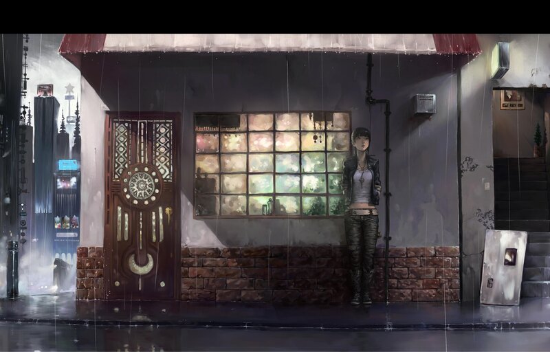 girl standing in the rain