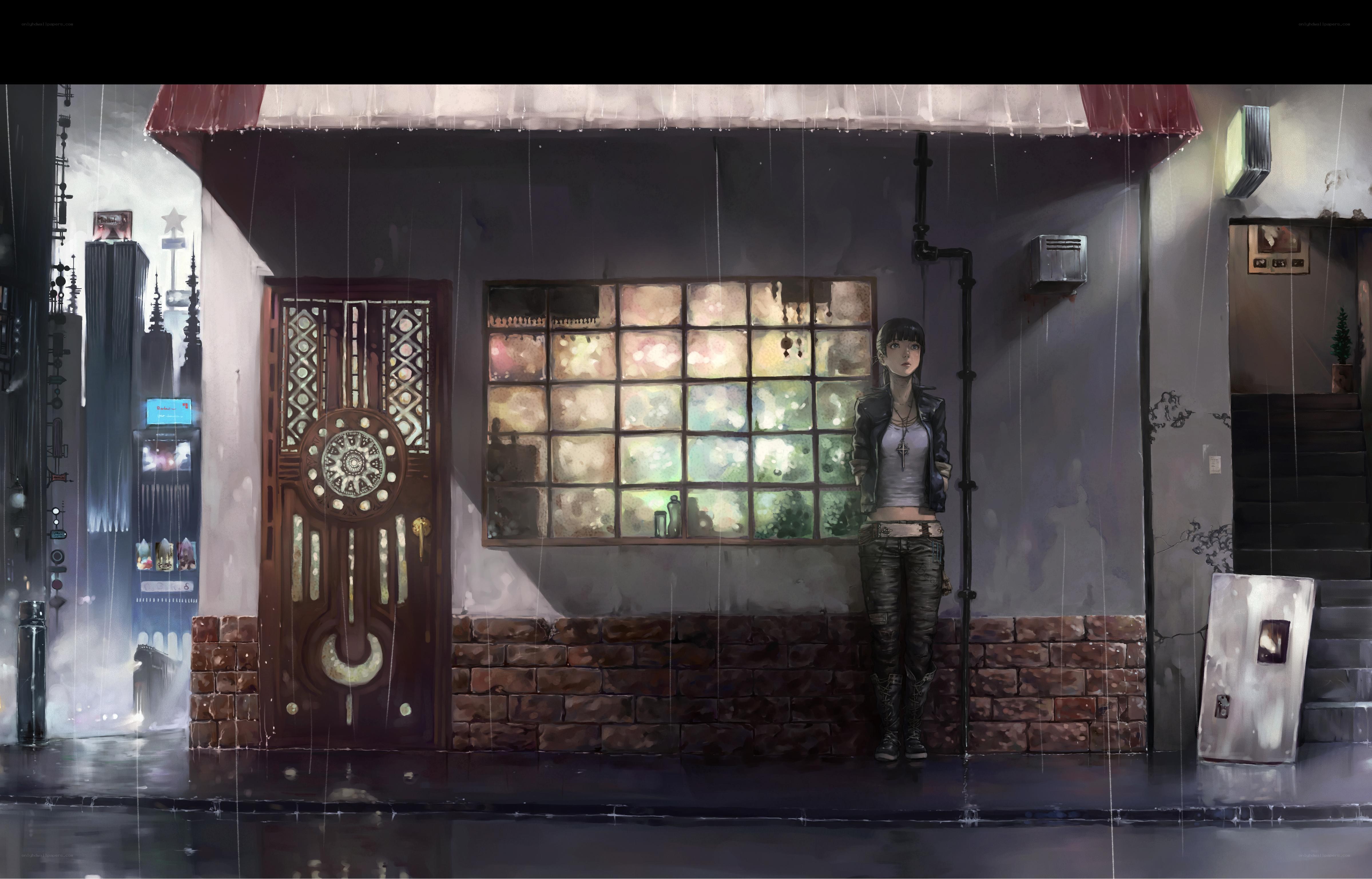 girl standing in the rain