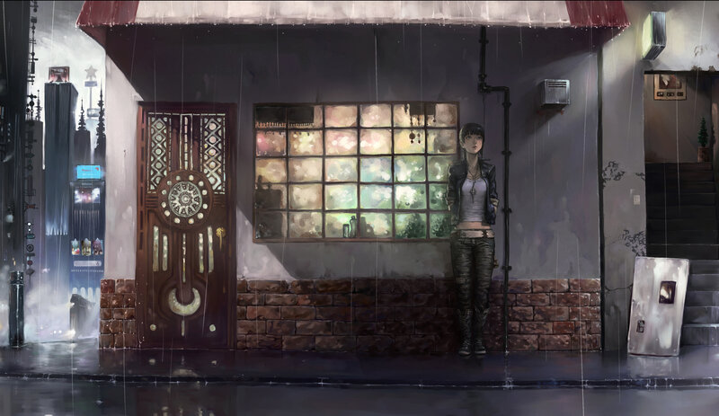 girl standing in the rain