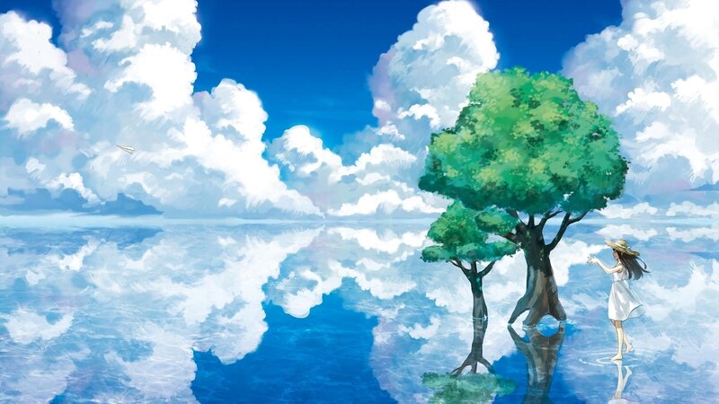 Girl Standing in Water — Blue, Serene, Afternoon, Digital Art