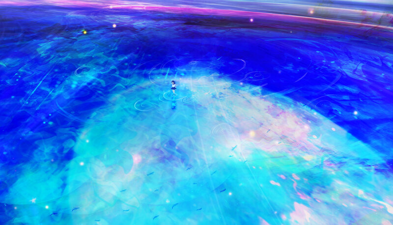 Girl Standing in Water — Blue, Serene