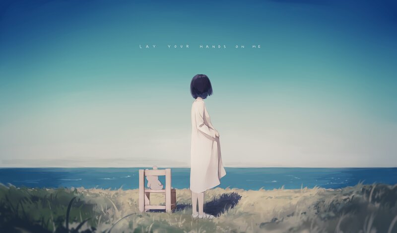 Girl Standing on Cliff — Blue
