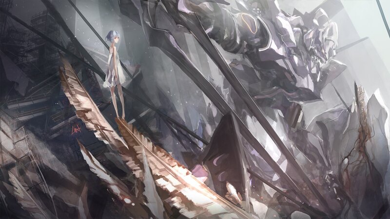Girl Standing on Debris — Gray