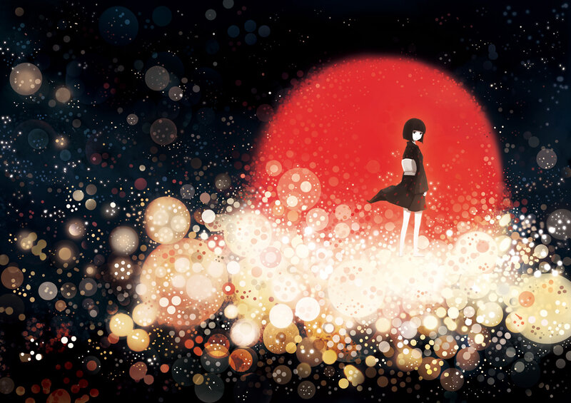 Girl Standing on Glowing Orbs