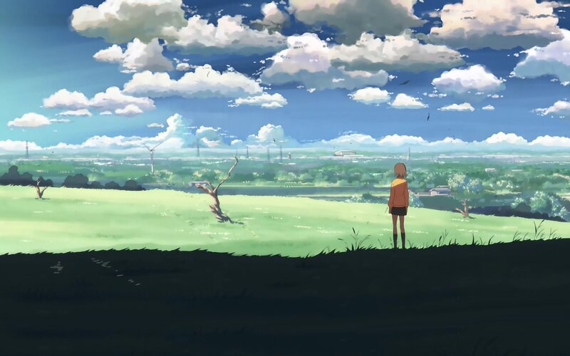 Girl Standing on Hill — Green