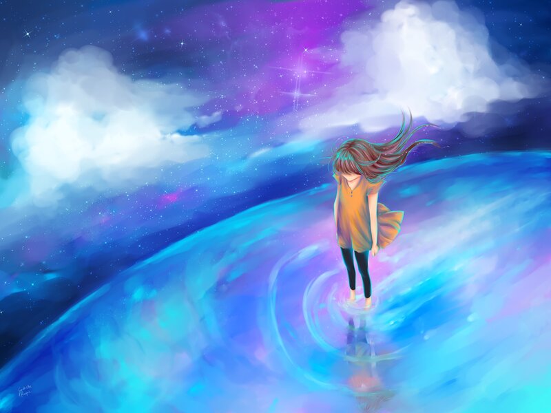 Girl Standing on Planet