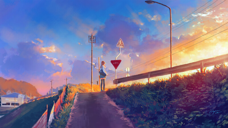 Girl Standing on Road