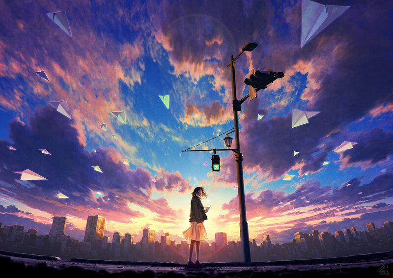 Girl Standing on Sidewalk — Purple