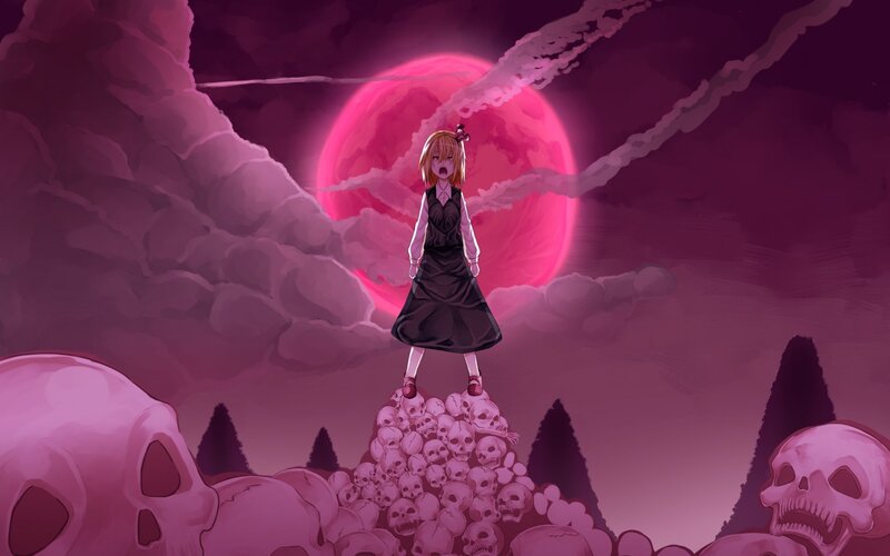 Girl Standing on Skulls