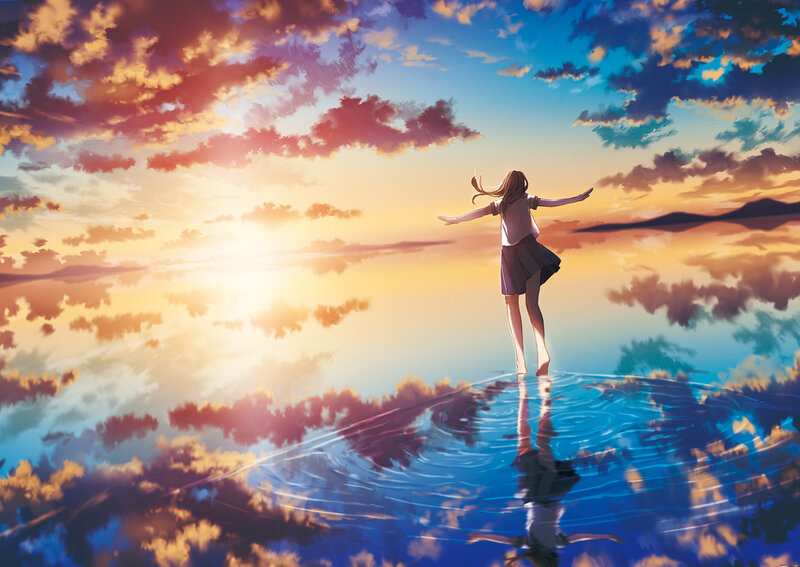 Girl Standing on Water — Blue, Serene