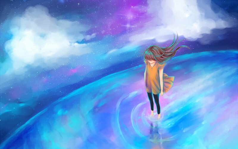 Girl Standing on Water — Blue