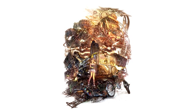 Girl Standing on Wreckage — Brown
