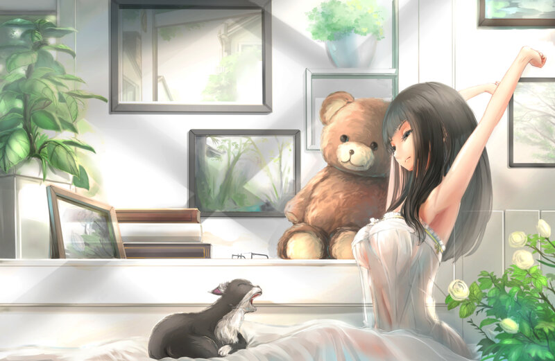 Girl Stretching in Bed — White