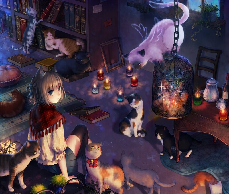 Girl Surrounded by Cats — Purple
