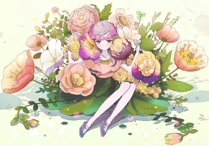 Girl Surrounded by Flowers — Green