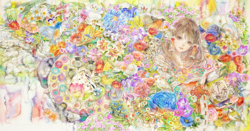 Girl Surrounded by Flowers — Pink, Dreamy