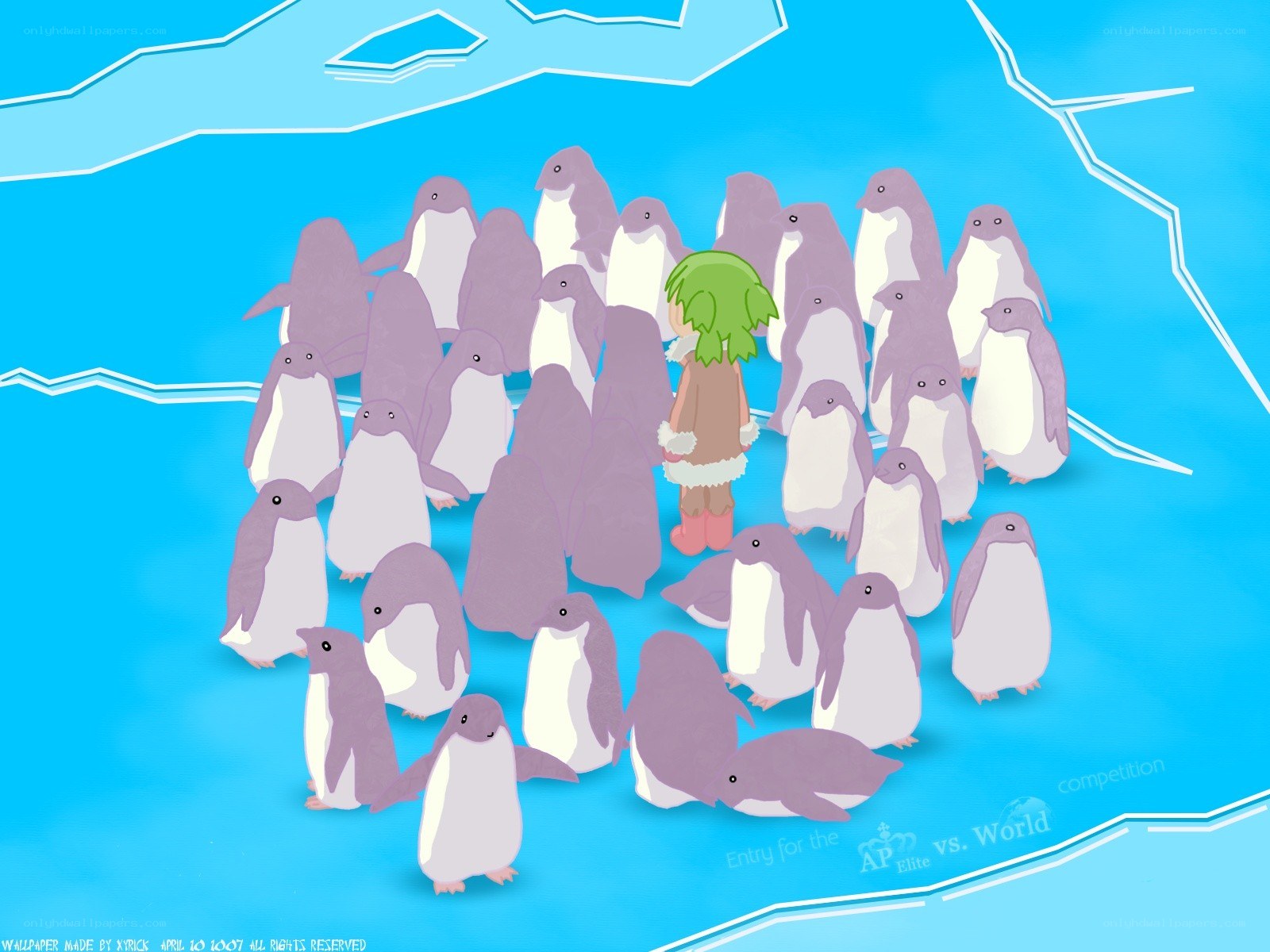 girl surrounded by penguins