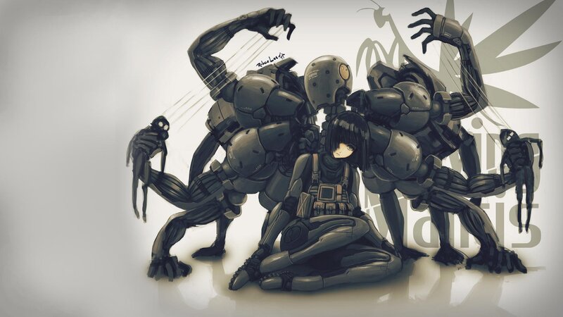 girl surrounded by robotic creatures
