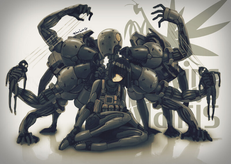 Girl Surrounded by Robots — Gray