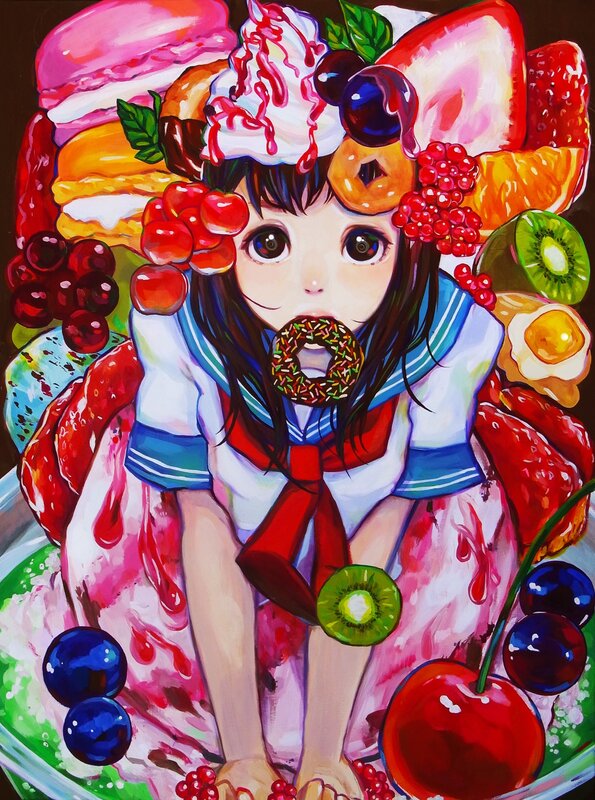 girl surrounded by sweets