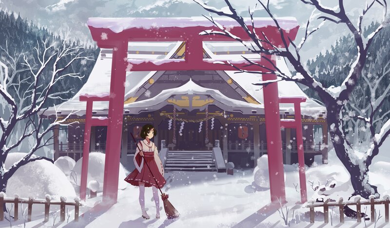 Girl Sweeping Snow