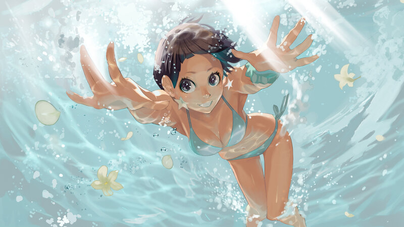 girl swimming underwater