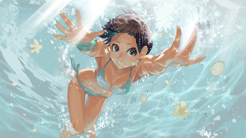 girl swimming underwater