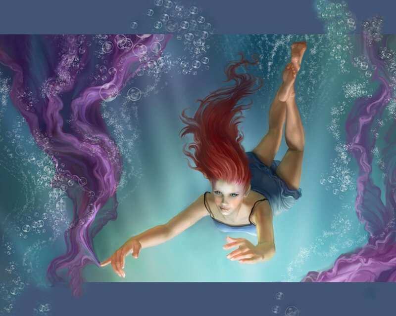 girl swimming underwater
