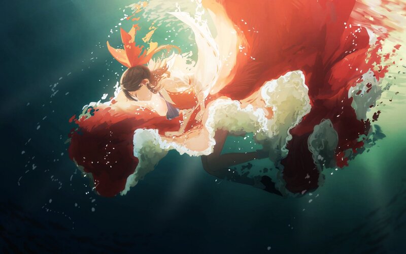 Girl Swimming Underwater — Red