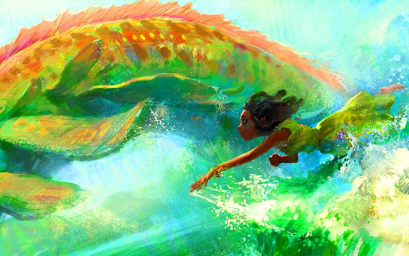 Girl Swimming with Fish — Green