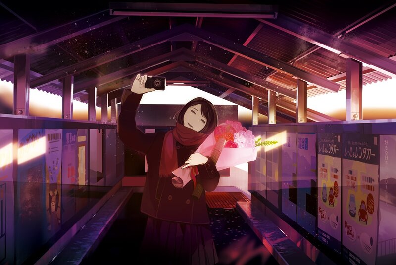 girl taking selfie at train station
