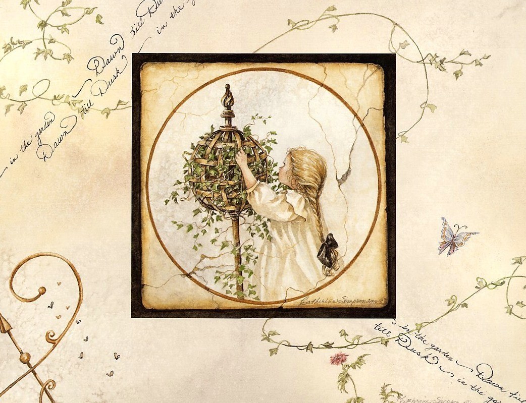 girl tending a garden topiary
