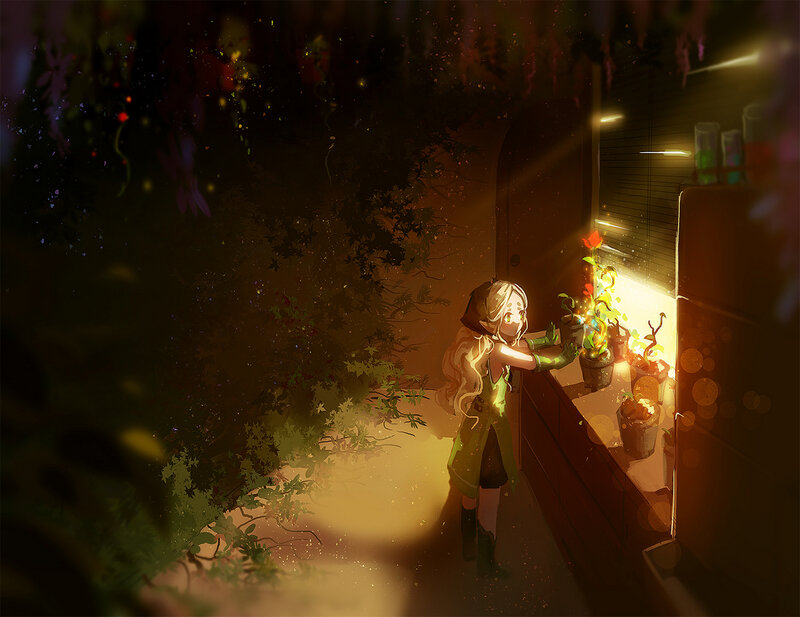 Girl Tending Plants