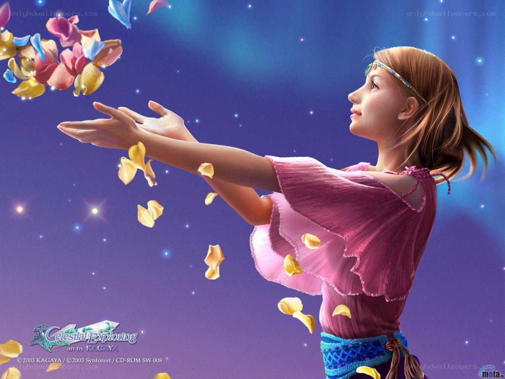 girl throwing flower petals