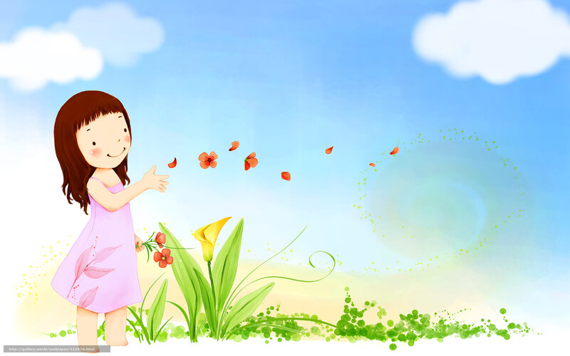 Girl Throwing Flower Petals — Blue