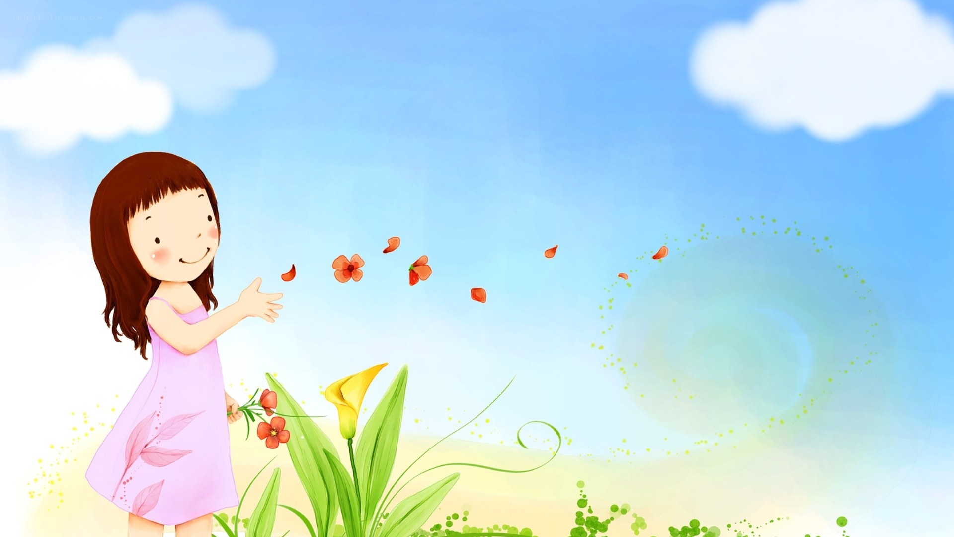 Girl throwing flower petals