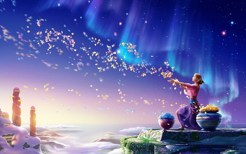 Girl Throwing Petals — Blue