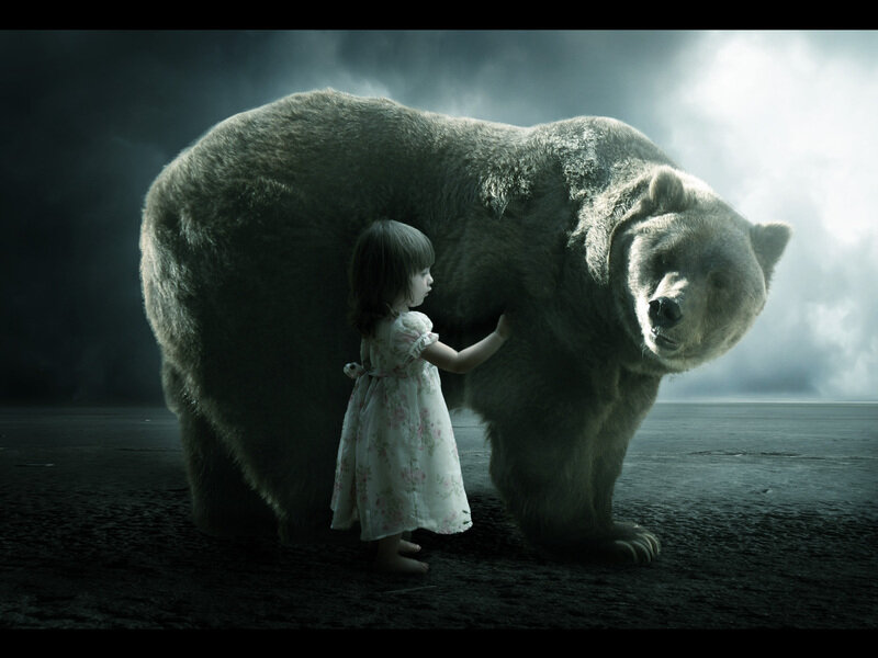 Girl Touching Bear
