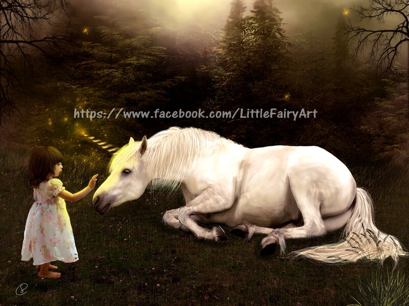 Girl Touching Unicorn — White