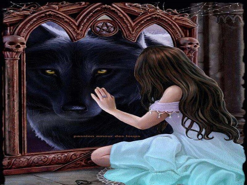 Girl Touching Wolf Mirror