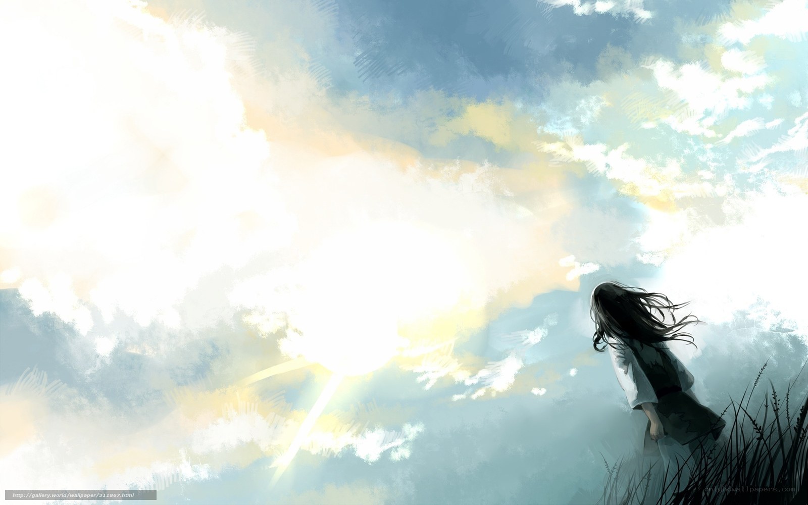 Girl under a bright sky