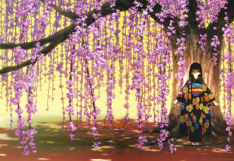 Girl under a cherry blossom tree