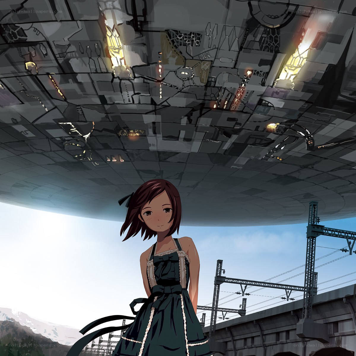 Girl under a massive airship