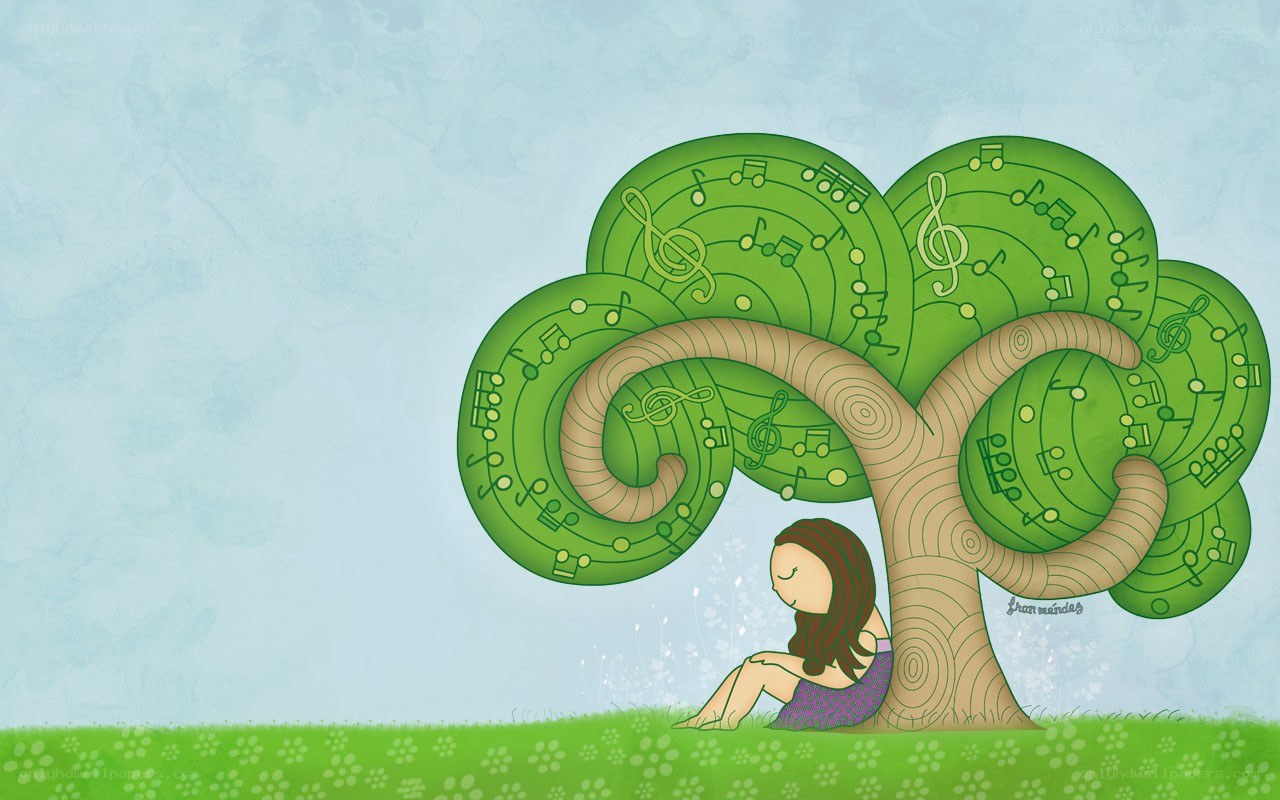 girl under a music tree