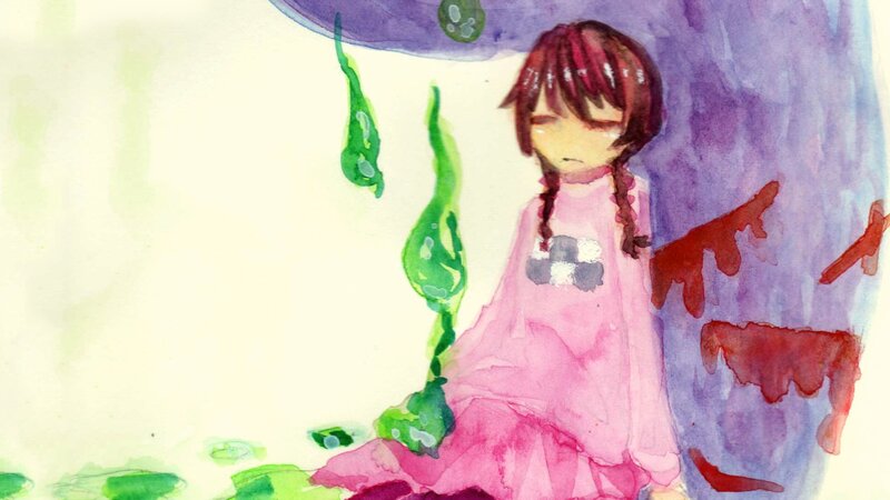 girl under a purple umbrella