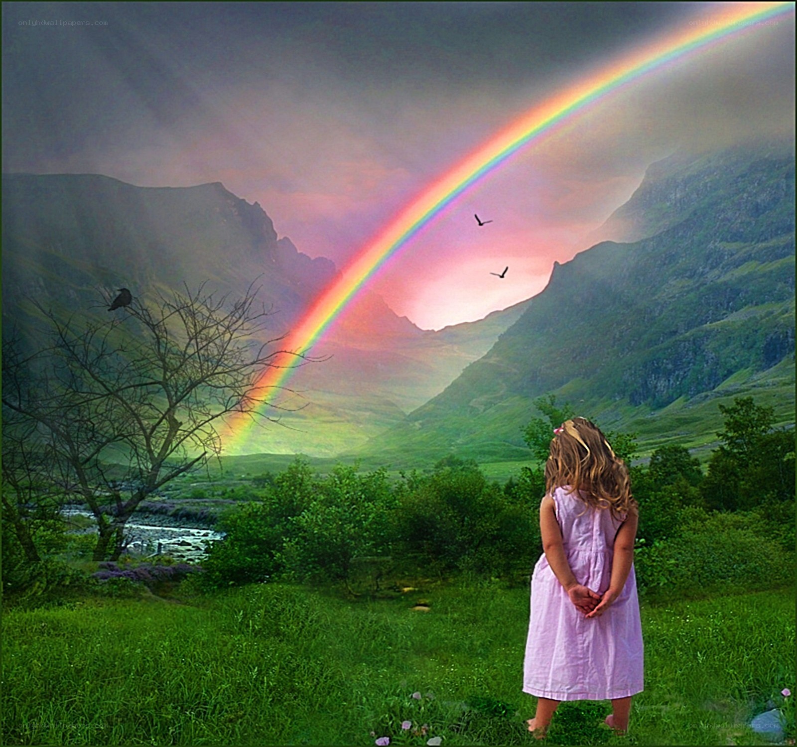 Girl under a rainbow